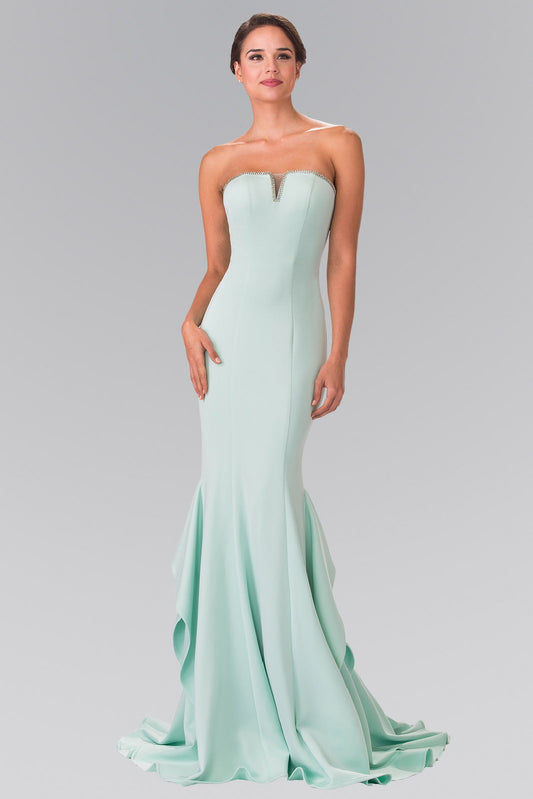 Strapless Long Dress with Beading Along The Top of The Bodice-0