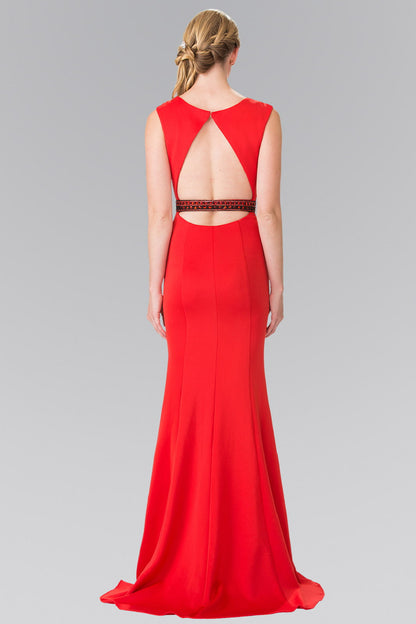 Beaded Waist Line Jersey Long Dress with Cut-Out Back-1