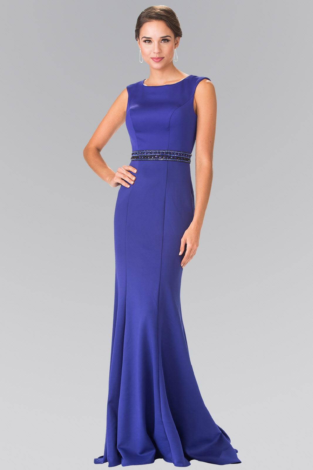 Beaded Waist Line Jersey Long Dress with Cut-Out Back-3