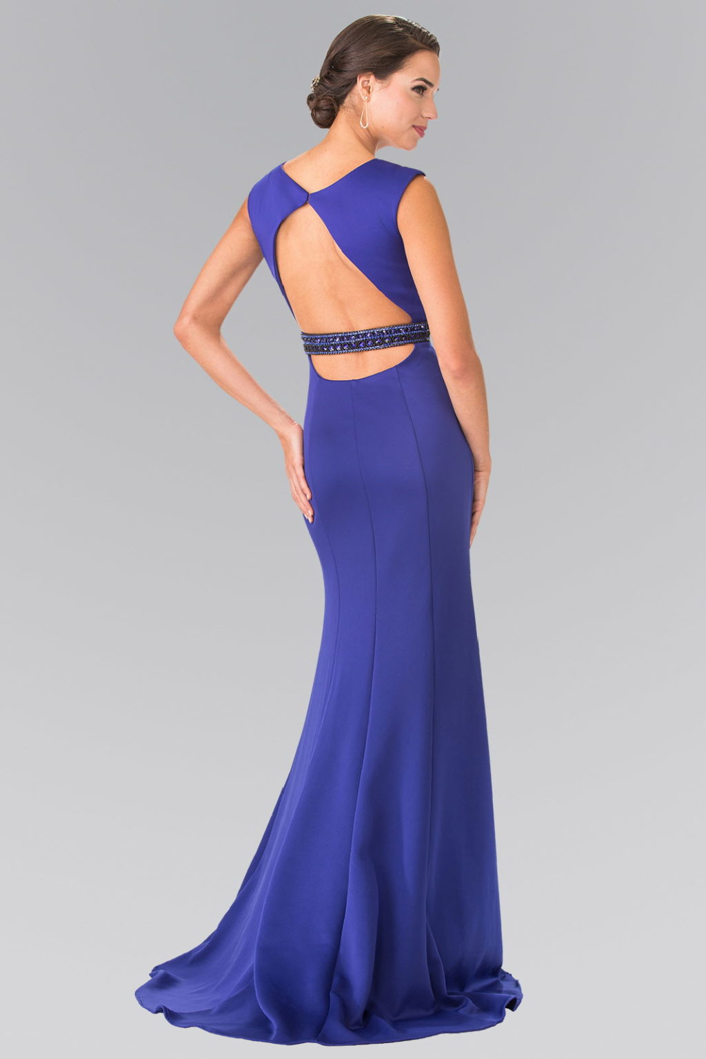 Beaded Waist Line Jersey Long Dress with Cut-Out Back-4