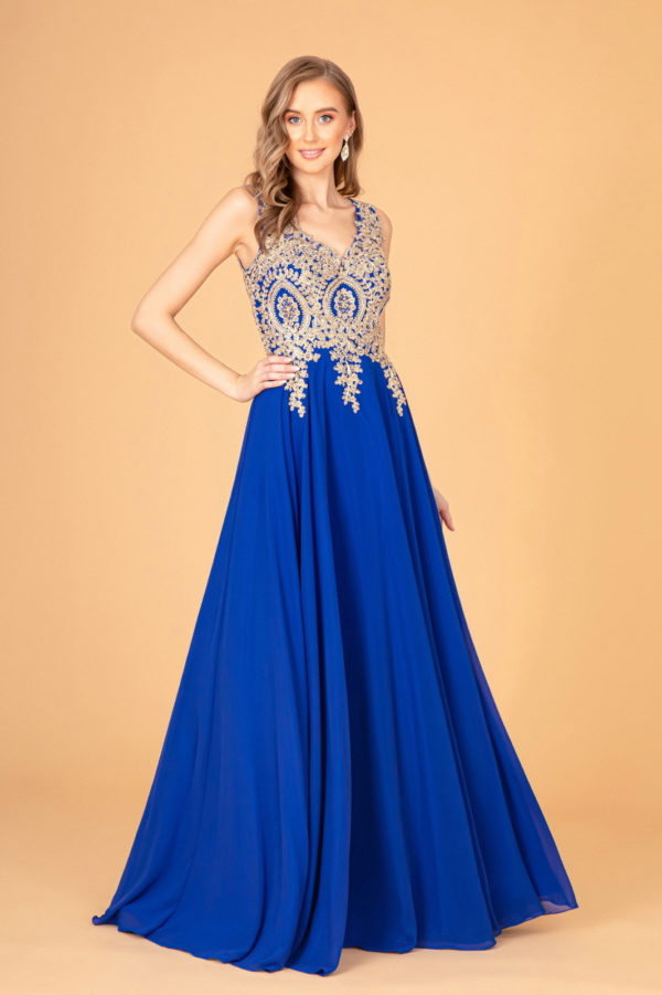 V-Neck Embroidered Chiffon Long Dress-13