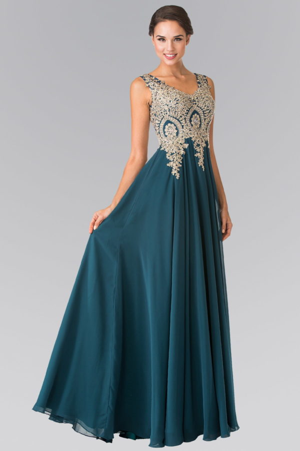 V-Neck Embroidered Chiffon Long Dress-7