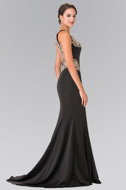 Embroidery Rome Jersey Long Dress with Open Back-3