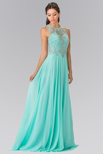 Beads Embellished Chiffon Long Dress with Cut-Out Back-0