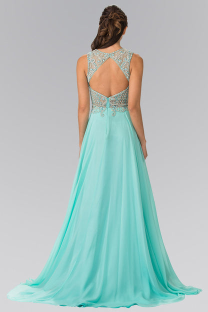 Beads Embellished Chiffon Long Dress with Cut-Out Back-1