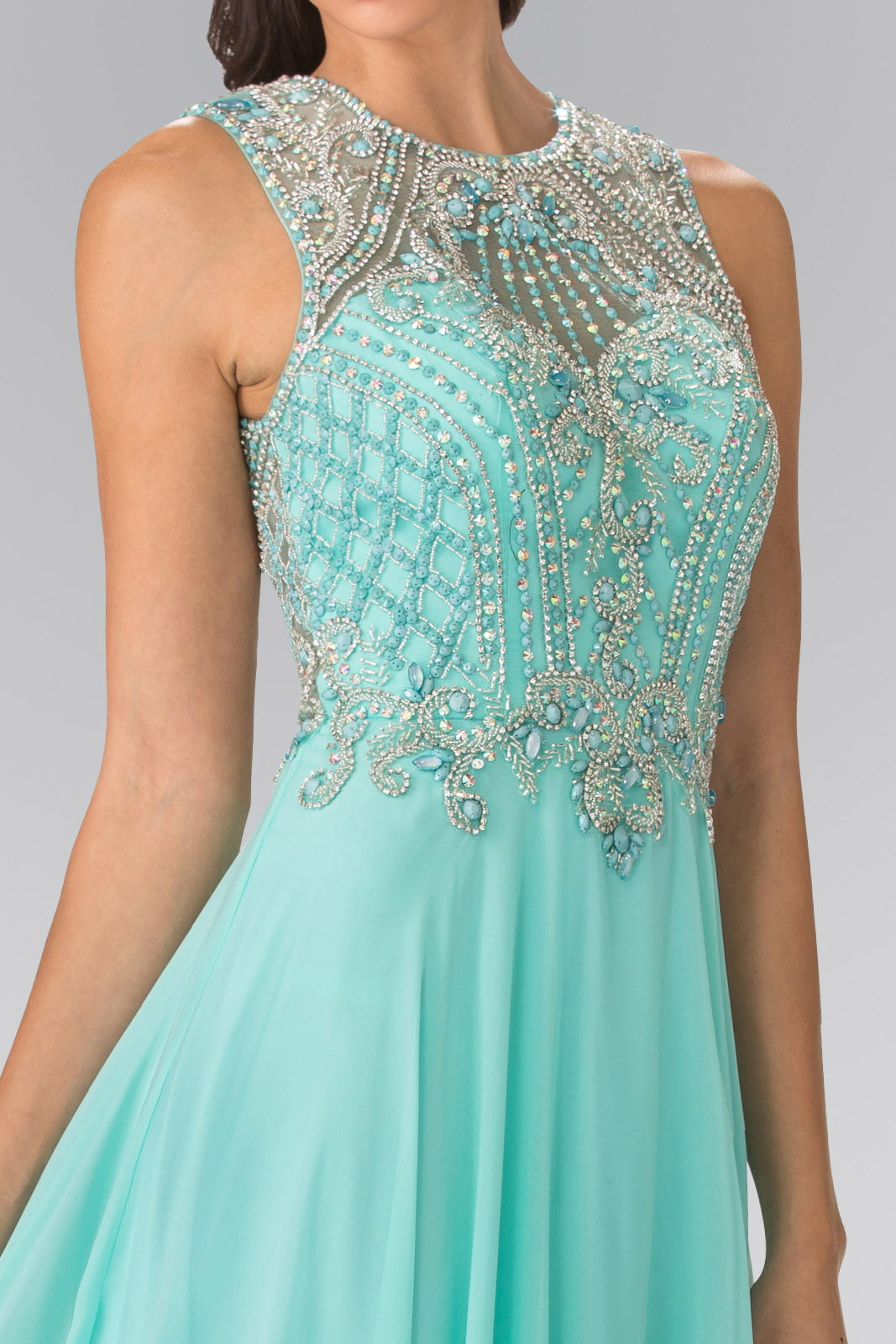 Beads Embellished Chiffon Long Dress with Cut-Out Back-2