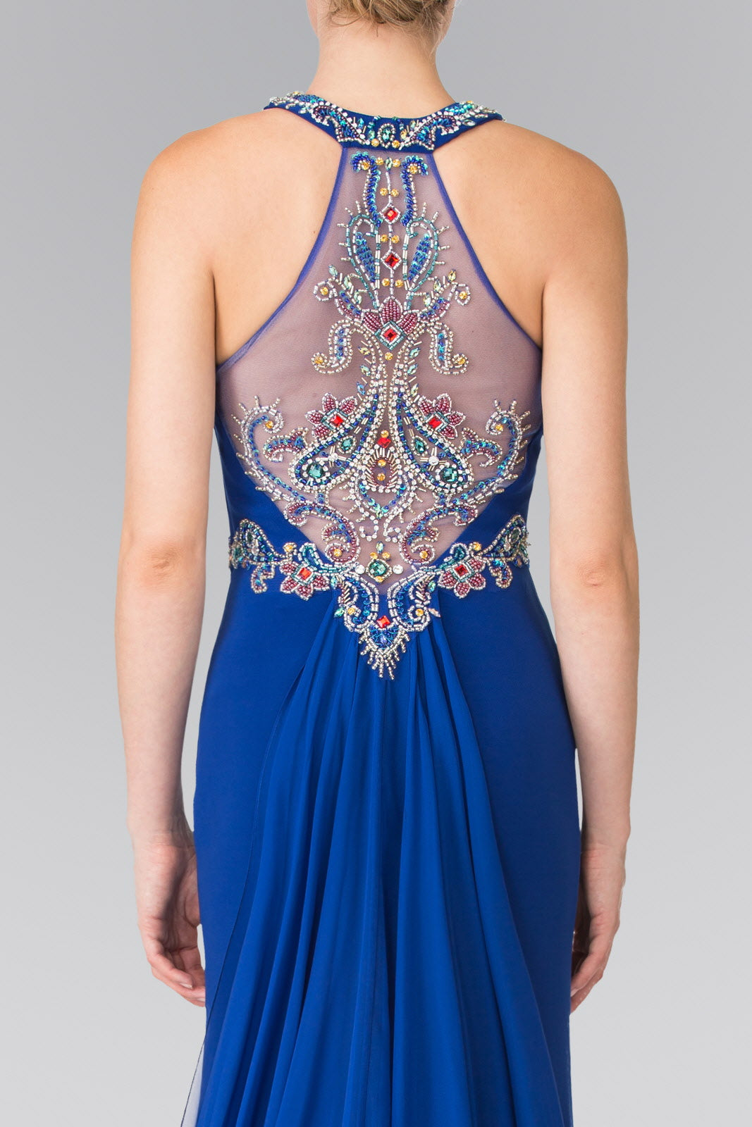 High Neck Beaded Top and Sheer Back Accented with Chiffon Tail-3