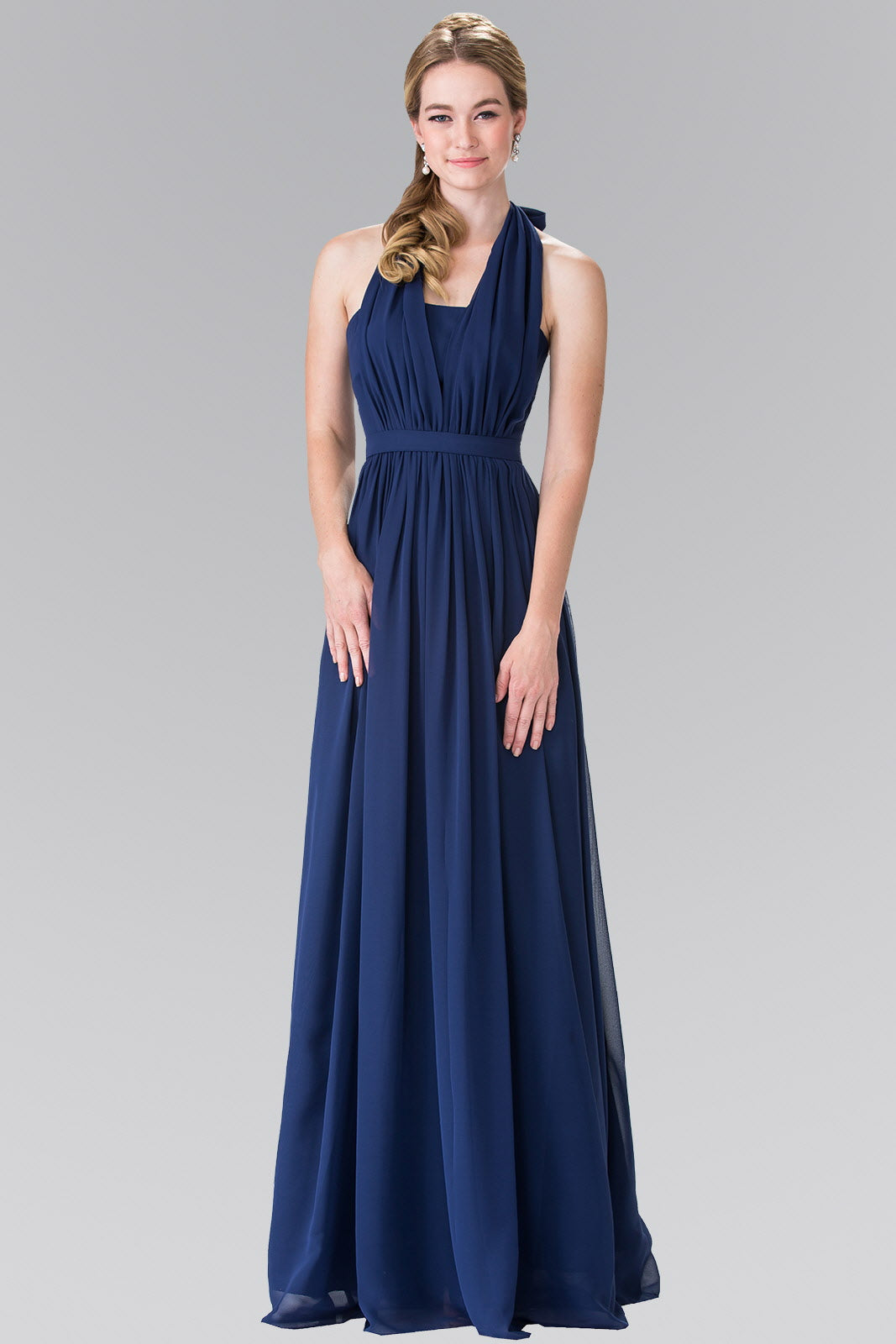 V-Neck Halter Chiffon Long Dress-3