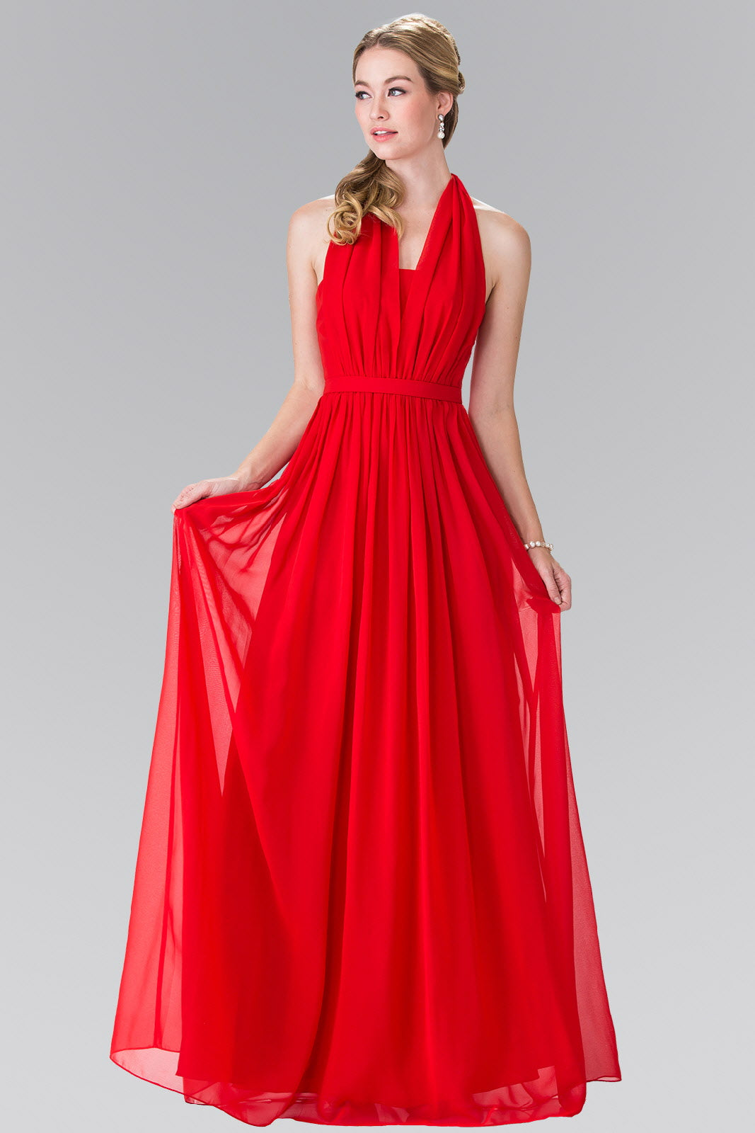 V-Neck Halter Chiffon Long Dress-0