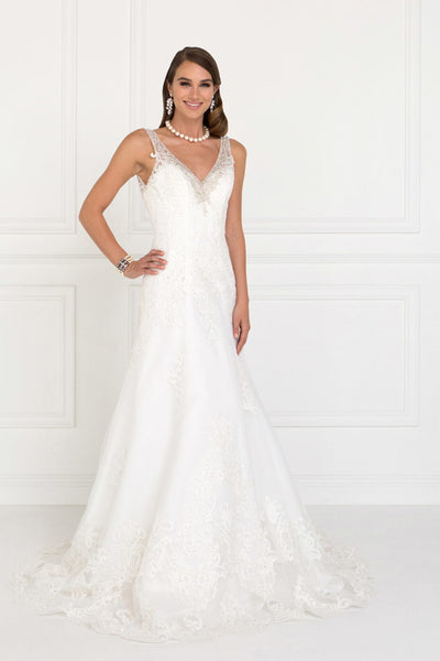 Mesh A-Line Long Dress Wedding Gown with Jewels-0