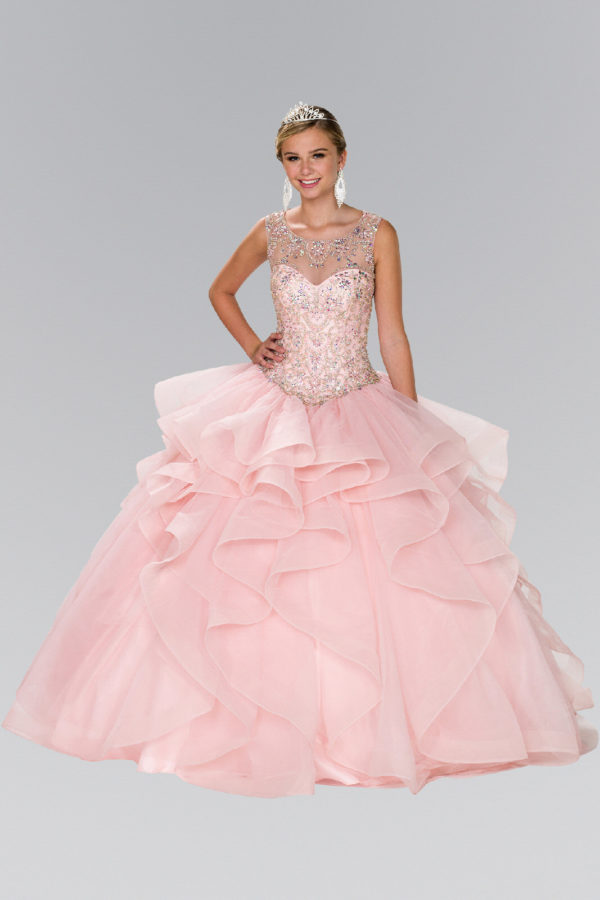 Full Beaded Bodice Illusion Sweethearted Ball Gown /w Bolero-5