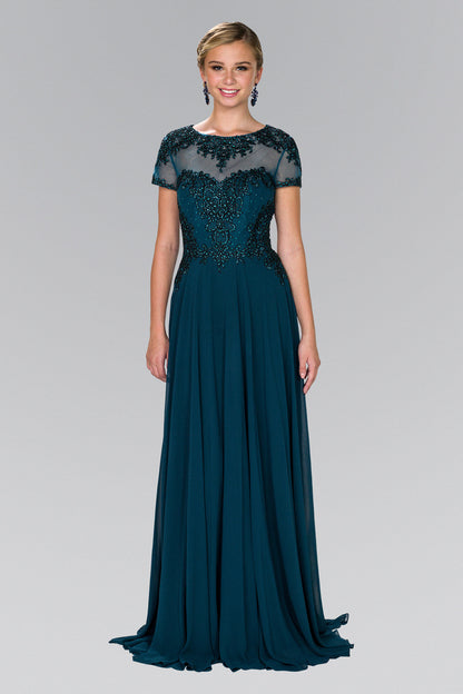 Chiffon A-Line Long Dress with Embroidery and Beads-4