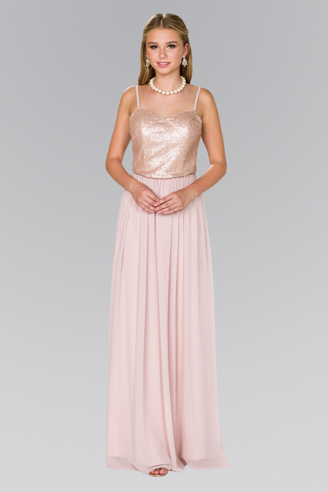 Full Sequin Top Chiffon Long Dress-4