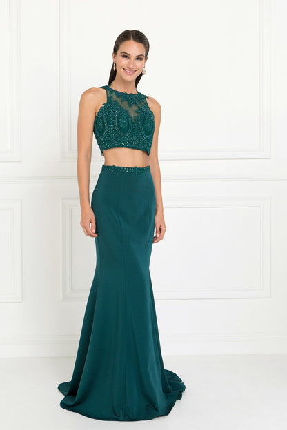 Full Embroidered Top Jersey Two-Piece Long Dress-5