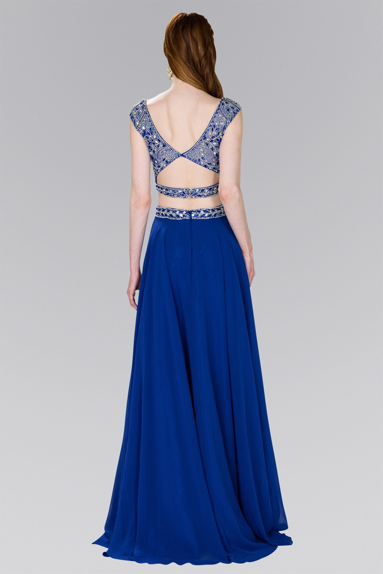 Two-Piece Chiffon A-Line Long Dress with Jewels-1