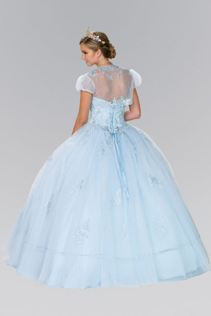 Beads Embellished Tulle Ball Gown with Bolero-1