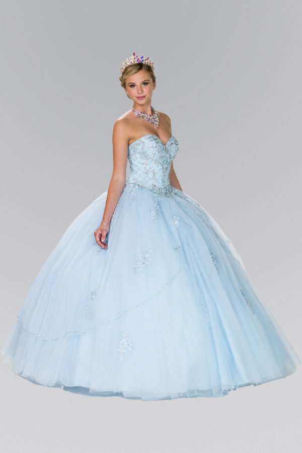 Beads Embellished Tulle Ball Gown with Bolero-2