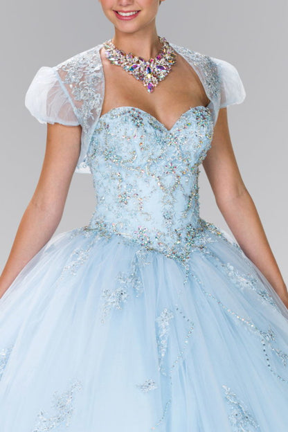 Beads Embellished Tulle Ball Gown with Bolero-3