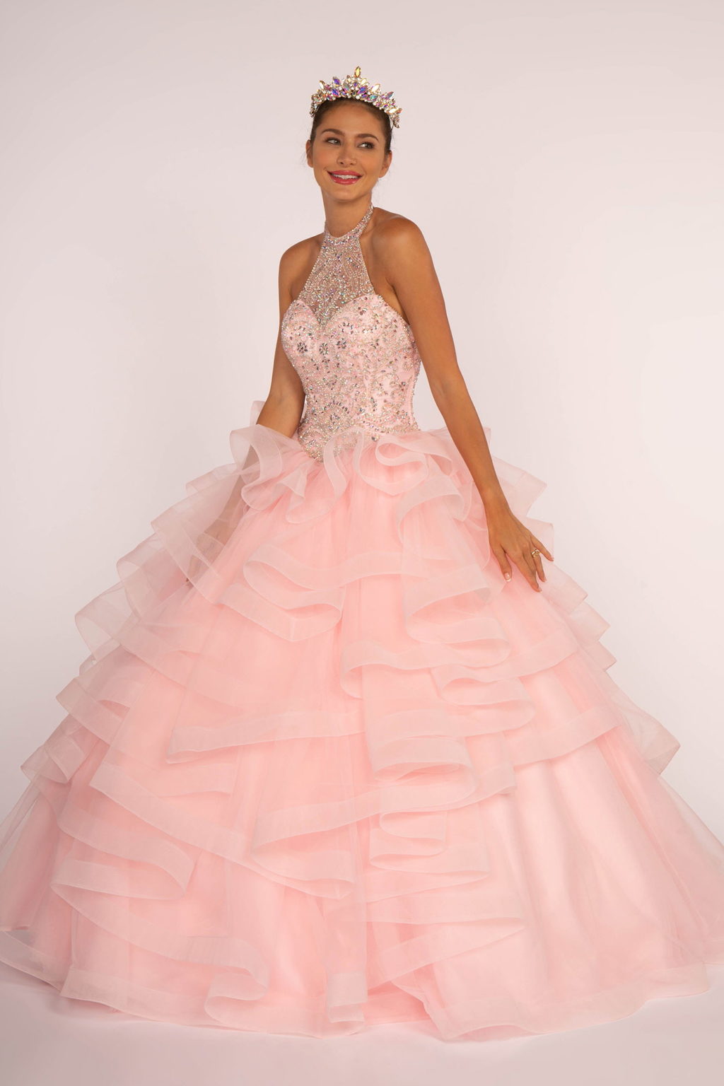 Beads and Jewel Embellished Halter Neck Quinceanera Dress-0