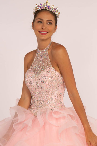 Beads and Jewel Embellished Halter Neck Quinceanera Dress-2