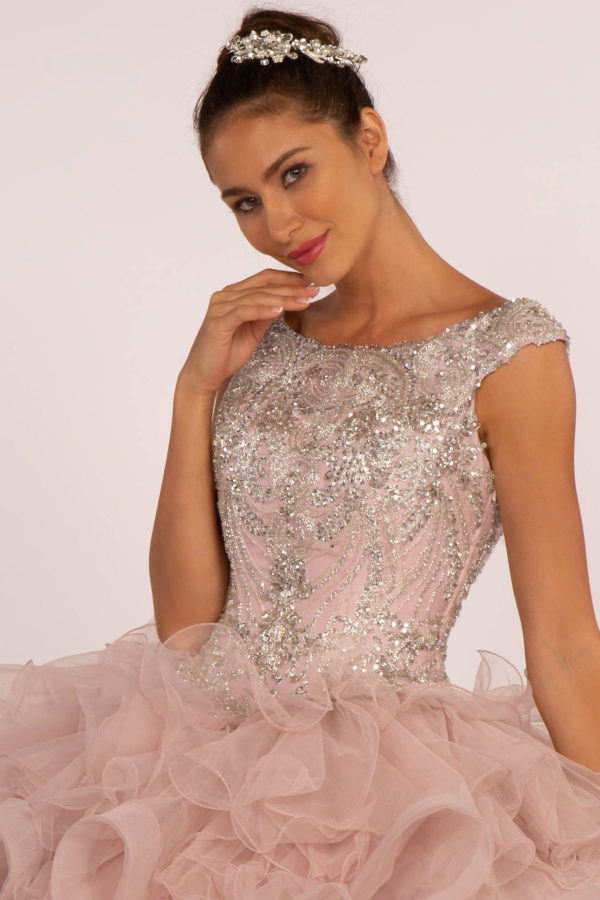 Beads and Sequin Embellished Bodice Boat Neck Ball Gown-2