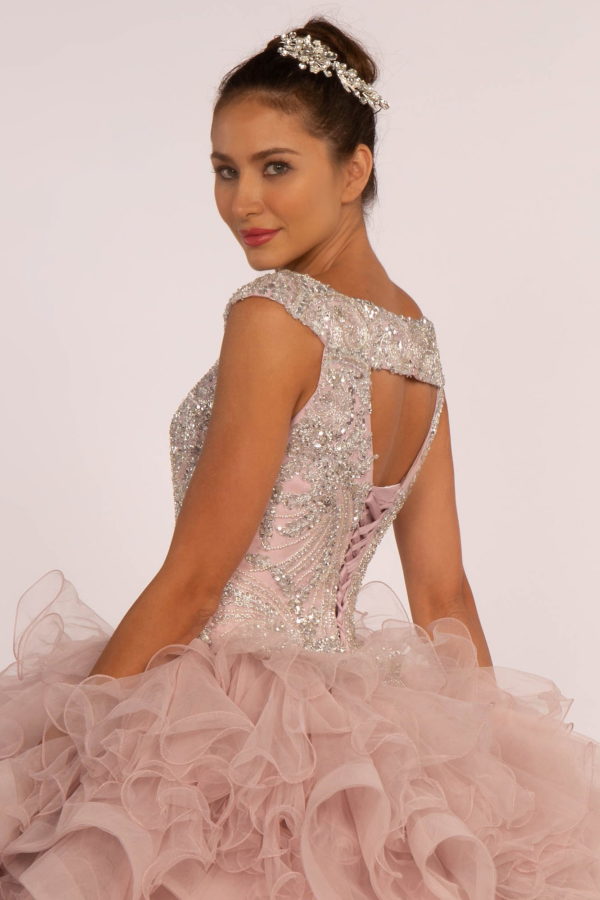 Beads and Sequin Embellished Bodice Boat Neck Ball Gown-3