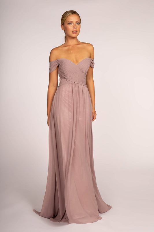 Off-the-Shoulder Chiffon Long Dress-0