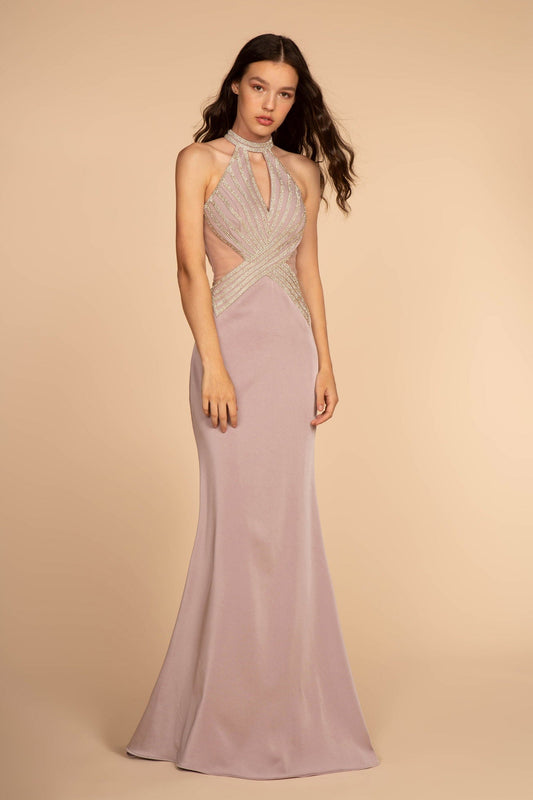 Jewel Embellished High-Neck Rome Jersey Prom Dress-0