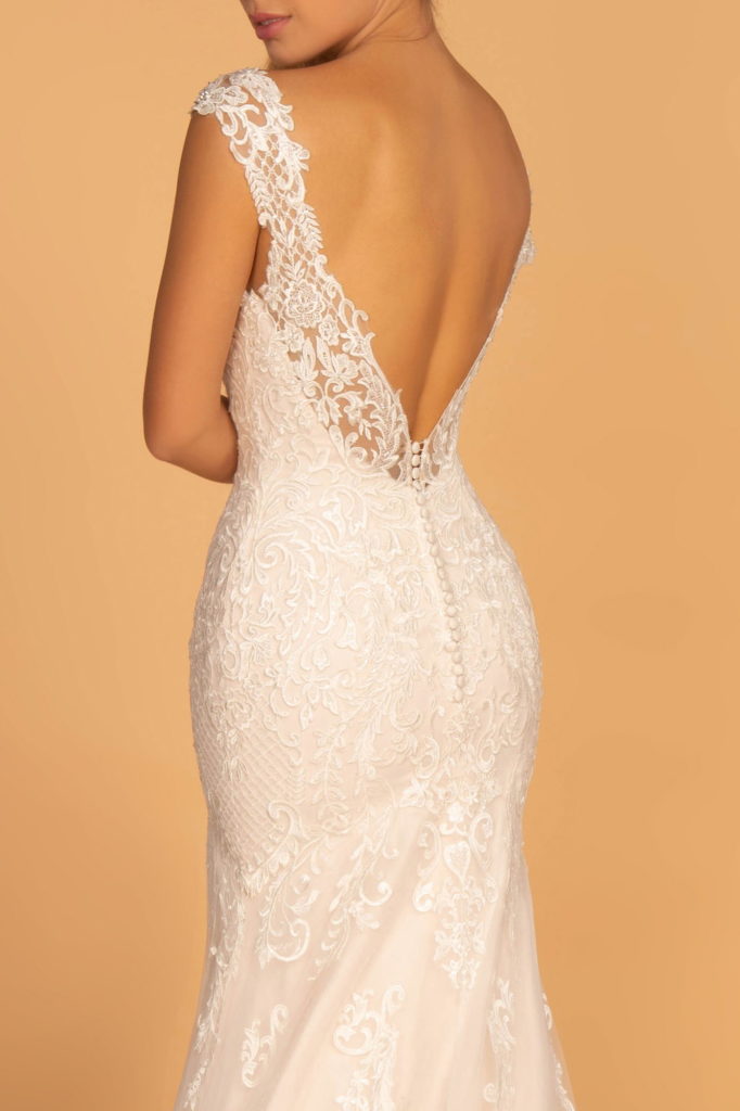 Embroidery Embellished Mesh Wedding Gown w/ Netting Shoulder Strap-3