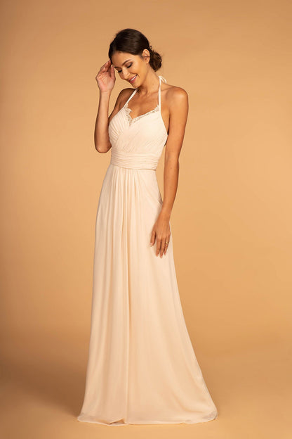 Halter Neck Chiffon Long Dress-4