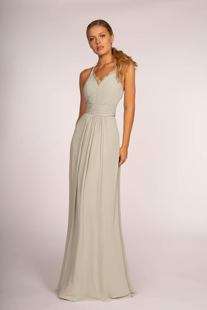 Halter Neck Chiffon Long Dress-0