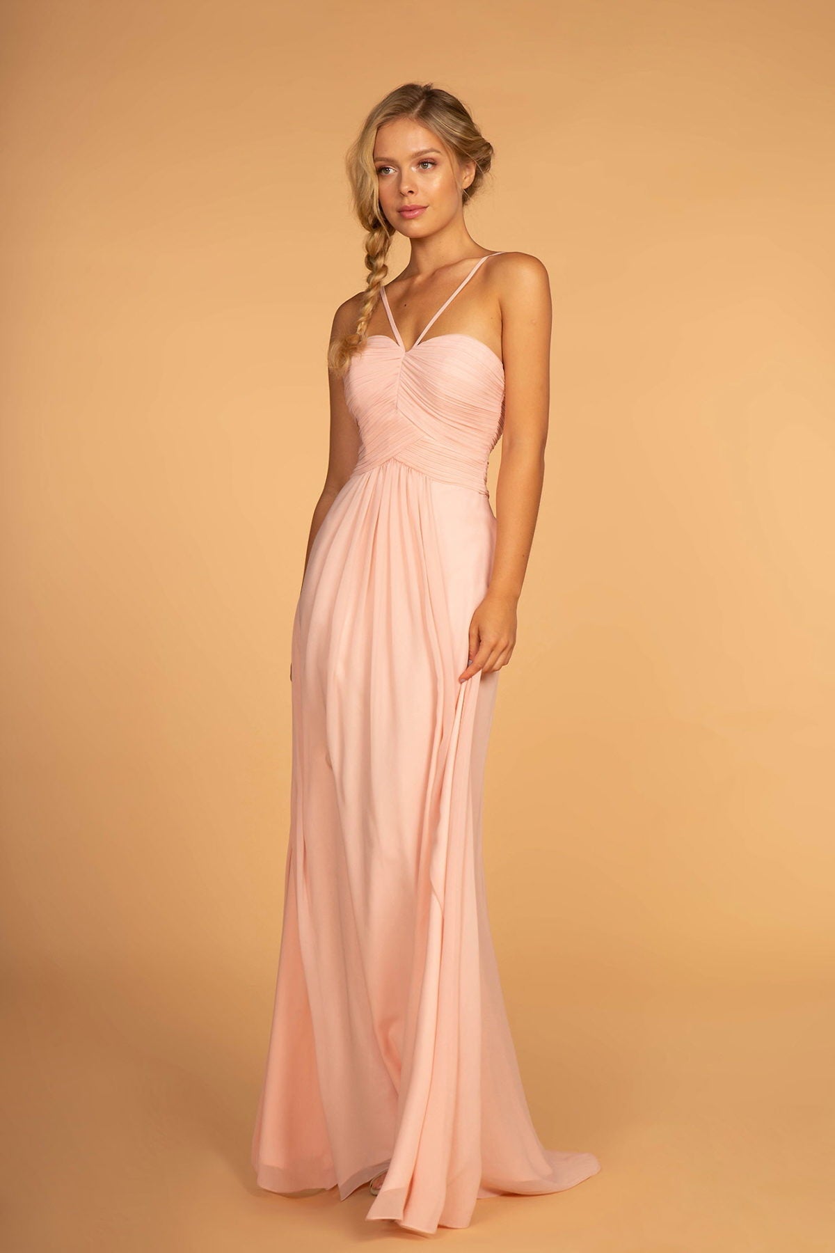 Chiffon Ruched-Bodice Long Dress-0