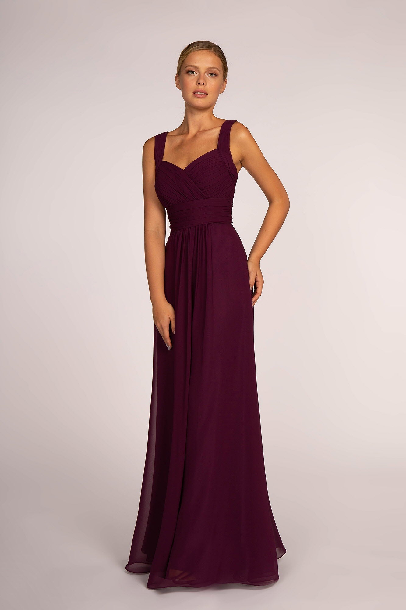 Chiffon Ruched-Bodice A-Line Long Dress-4