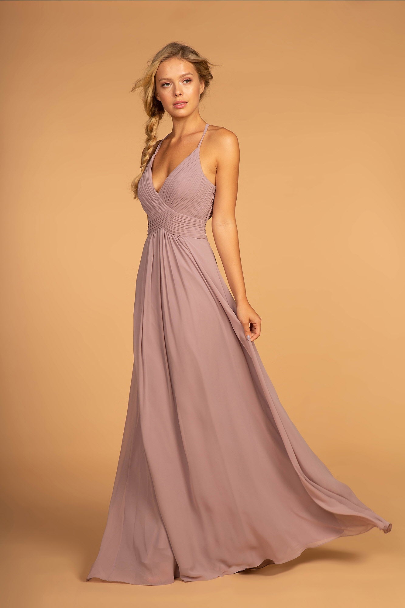 Chiffon Ruched Bodice Long Dress-0