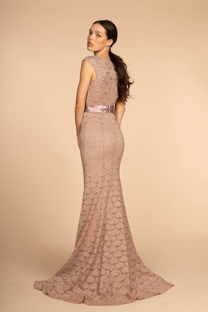 Jewel Embellished Bodice Lace Long Dress-1