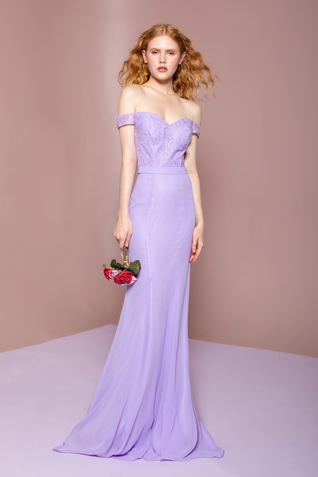 Lace Embellished Bodice Chiffon Mermaid Long Dress-0