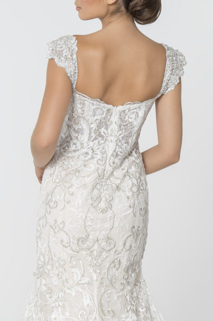 Jewel and Embroidery Embellished Mesh Wedding Gown-3