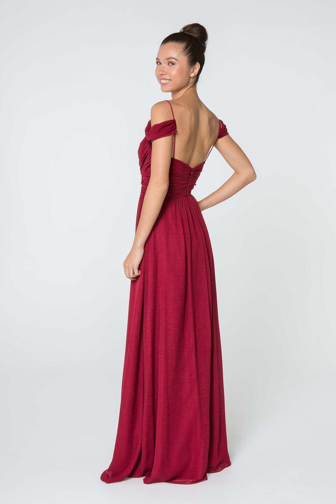 Chiffon Ruched Sweetheart Long Dress-1