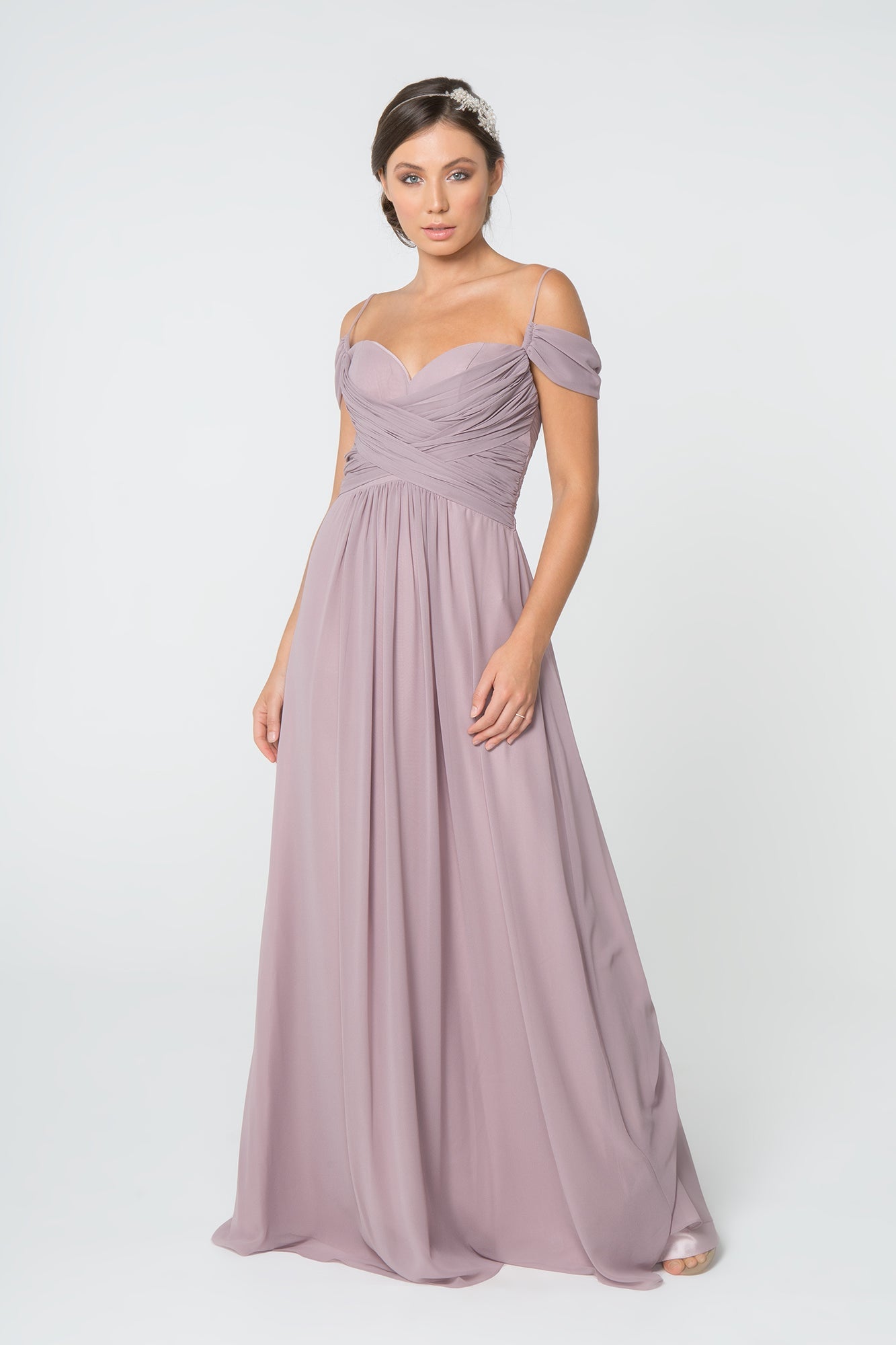 Chiffon Ruched Sweetheart Long Dress-6