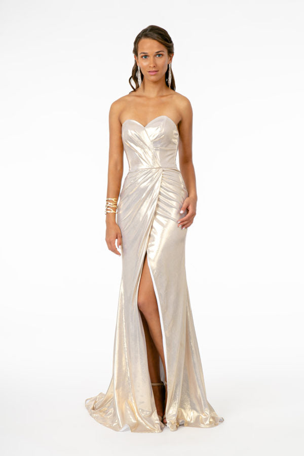 Sweetheart Ruched Mermaid Long Dress w/ Slit-0