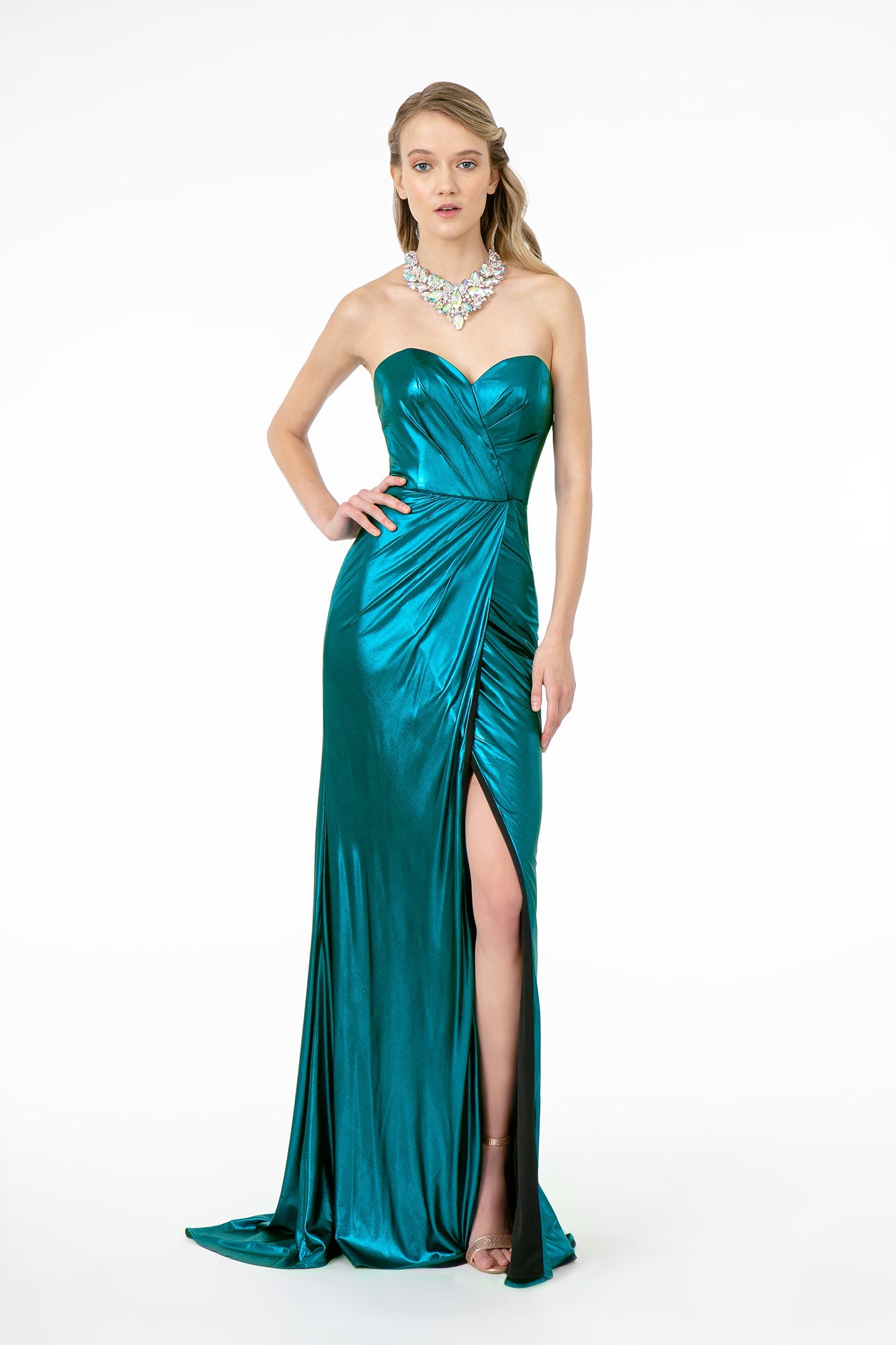 Sweetheart Ruched Mermaid Long Dress w/ Slit-1