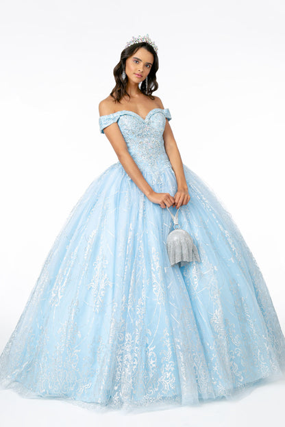 Cut-Away Shoulder Glitter Mesh Quinceanera Dress-1