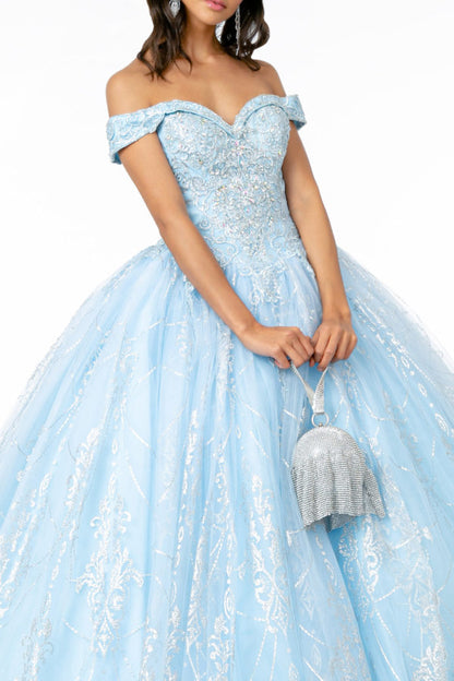 Cut-Away Shoulder Glitter Mesh Quinceanera Dress-2