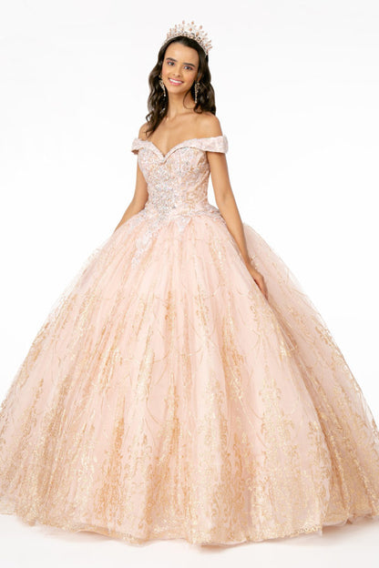 Cut-Away Shoulder Glitter Mesh Quinceanera Dress-4