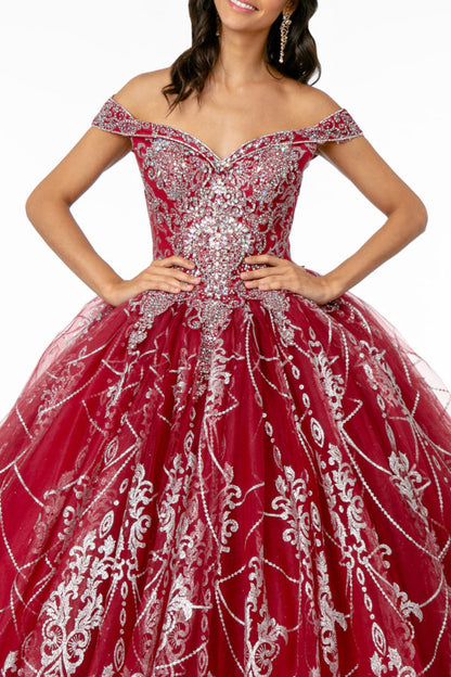 Cut-Away Shoulder Glitter Mesh Quinceanera Dress-3