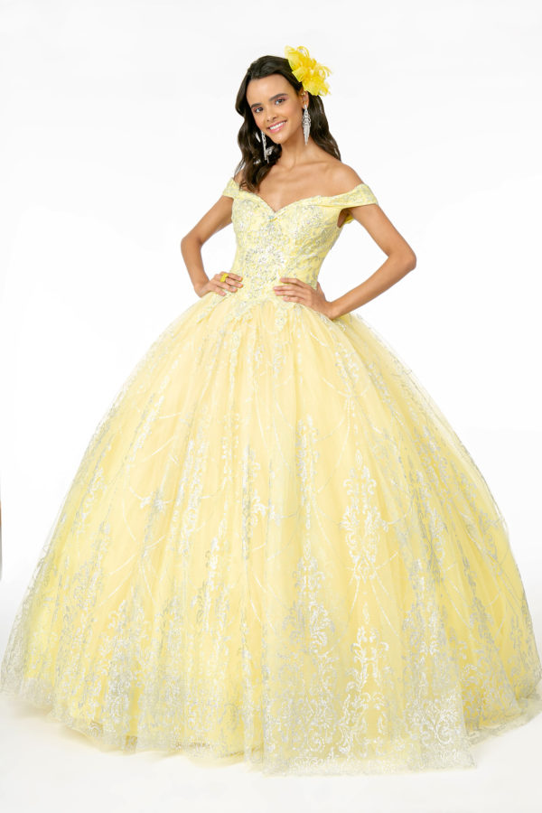 Cut-Away Shoulder Glitter Mesh Quinceanera Dress-5