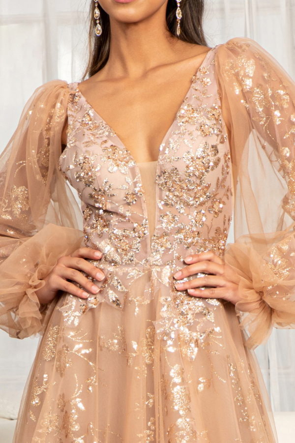 Sheer Bodice Sequin and Glitter Embellished A-Line Prom Dress-2