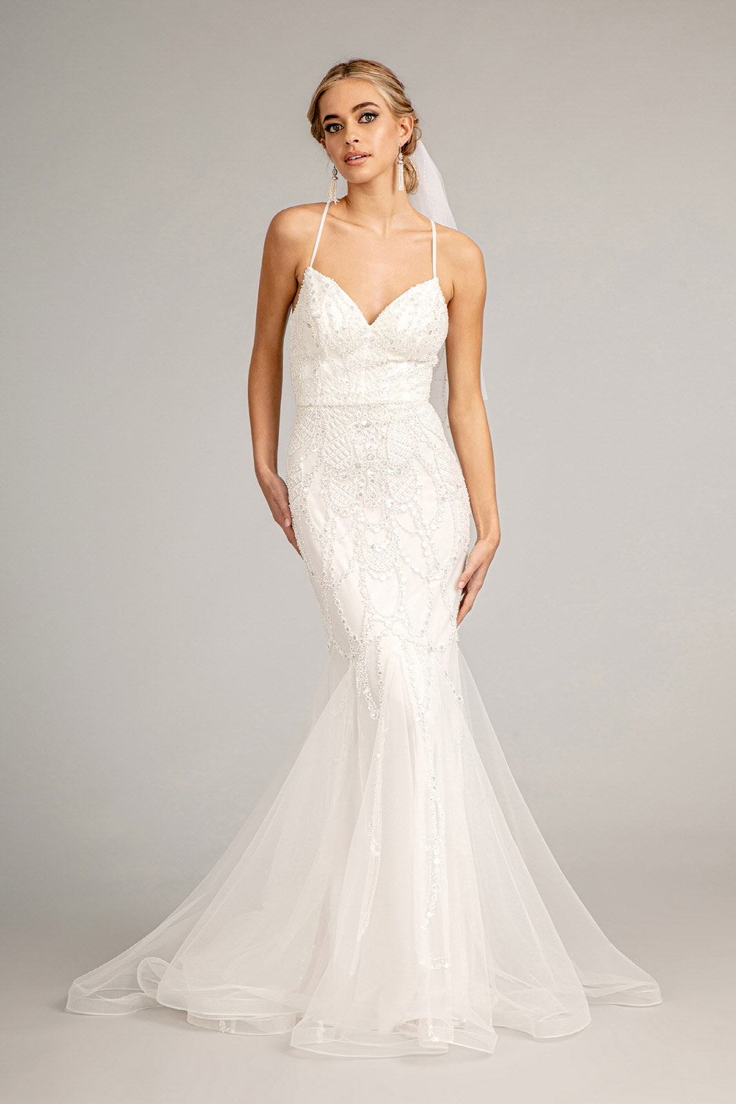 Sweetheart Embroidered Mermaid Wedding Gown w/ Open Back Laced Up-0