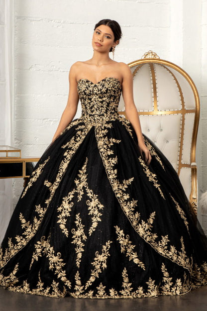 Jewel Embellished Tull Quinceanera Ball Gown w/ Embroidered Mesh Cape-5