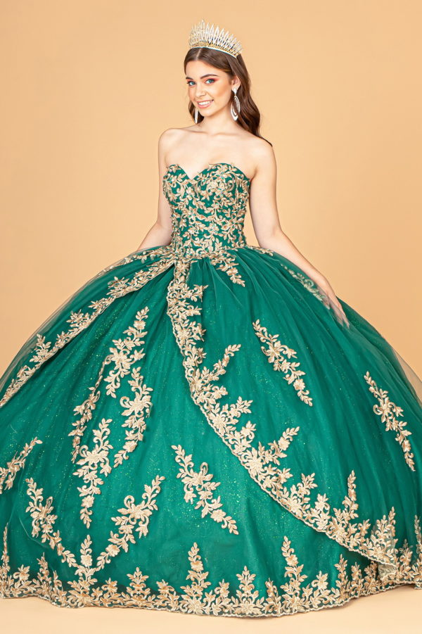 Jewel Embellished Tull Quinceanera Ball Gown w/ Embroidered Mesh Cape-2